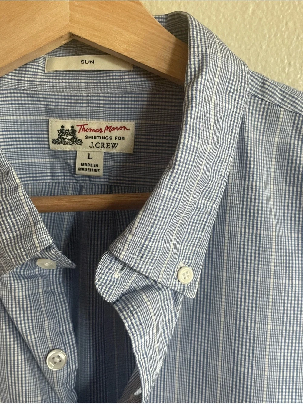 Thomas Mason J. Crew Slim Fit Light Blue and White Checked Slim Dress Shirt